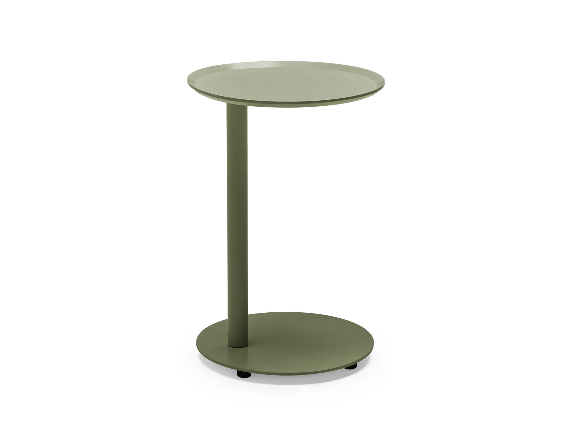 Left side view of green metal outdoor side table